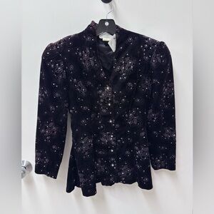 Vintage Gunne Sax by Jessica McClintock Plume Velvet Jacket with Floral Design